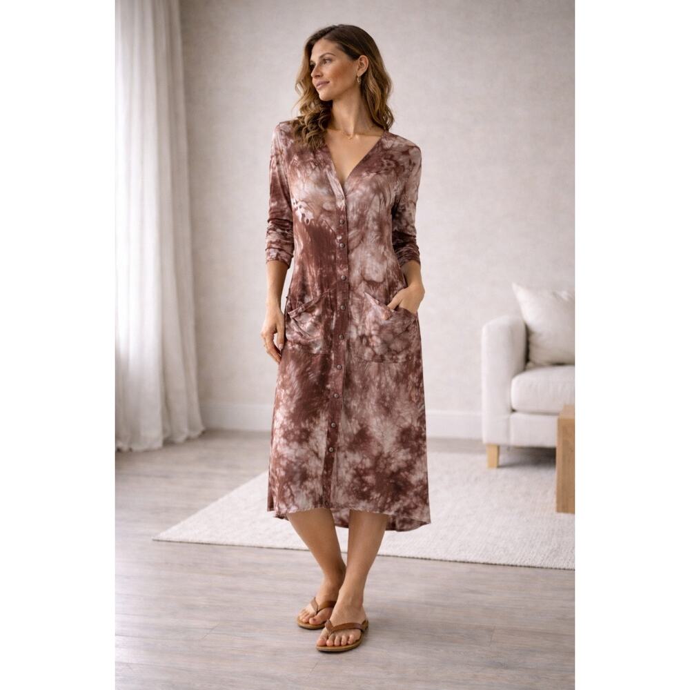 Aziza Tie Dye Button Front Dress Brown Artsy Boho Cowgirl Medium